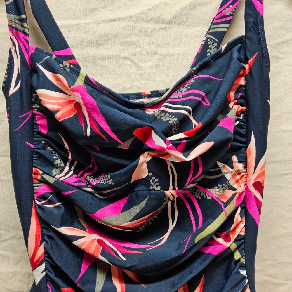 Hapari Tankini Top Womens Medium Navy Pink Tropical Floral Ruched SPF 50+